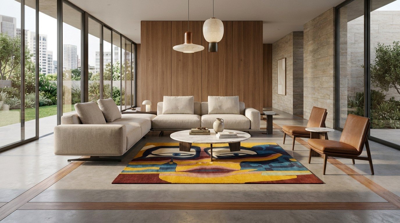 Amber Navy Cubist Face Rug