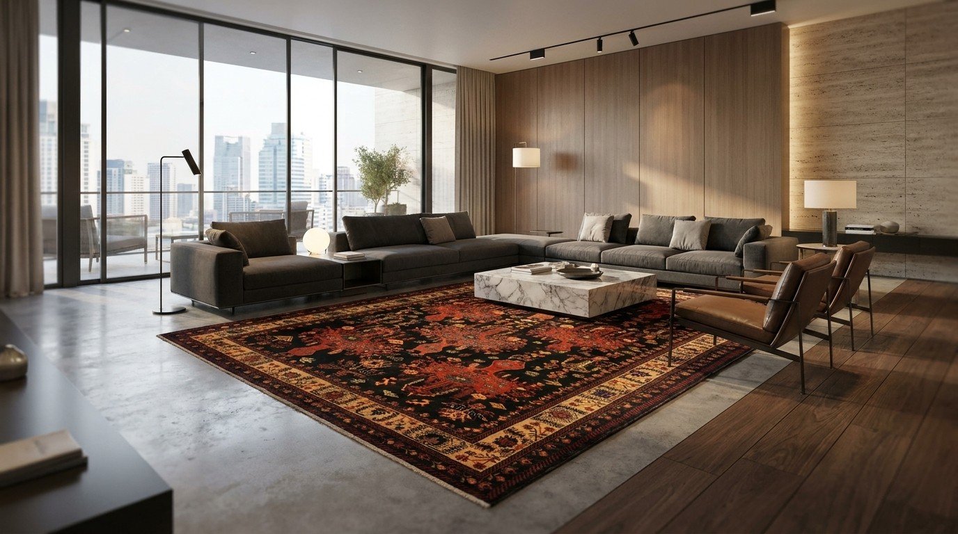 Black Rust Medallion Tribal Rug