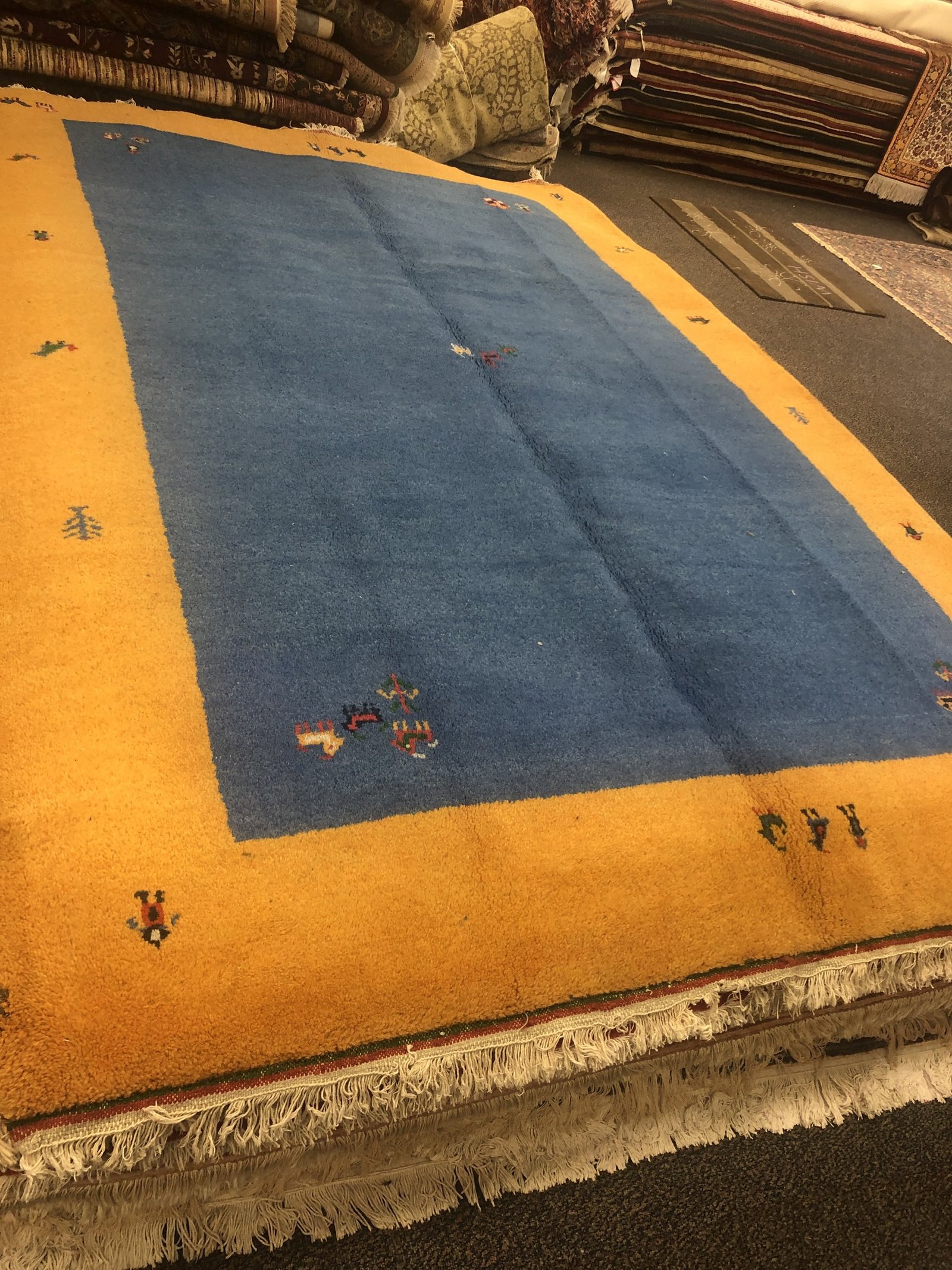 Blue Gold Solid Border Rug