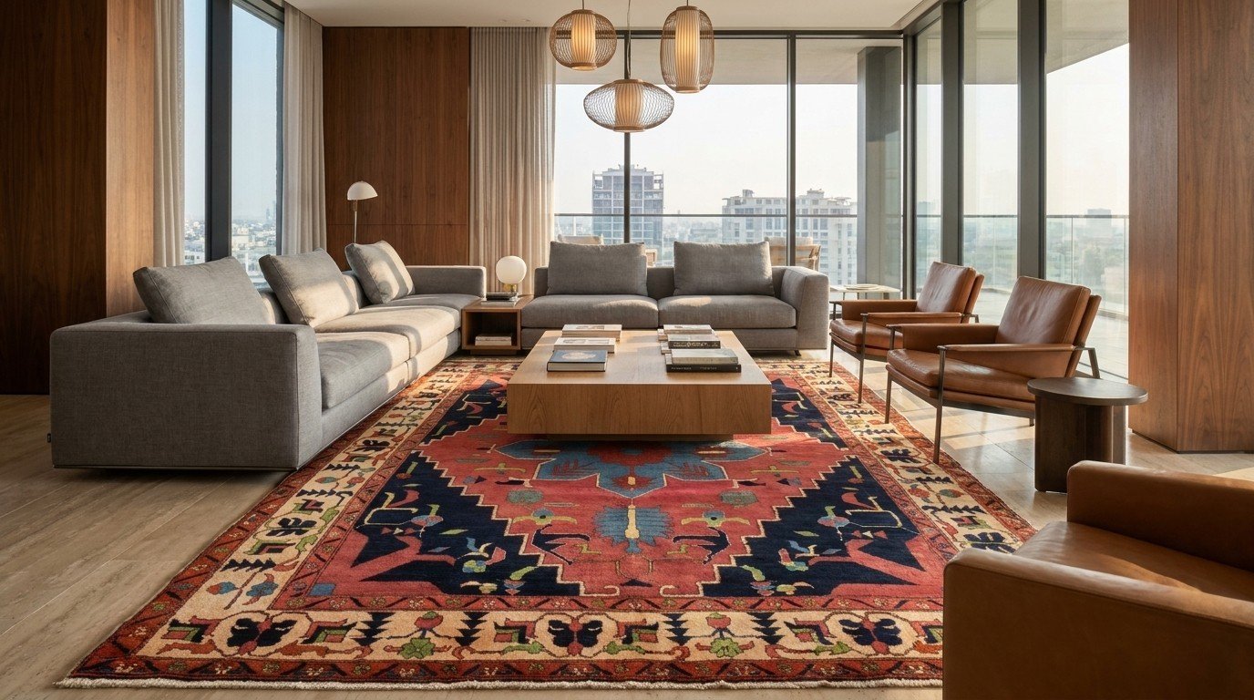 Blue Rose Medallion Tribal Rug