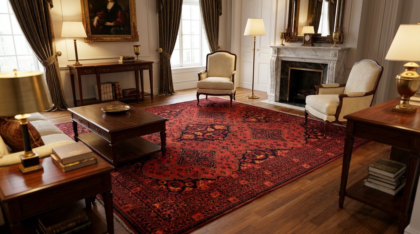 Burgundy Navy Medallion Rug