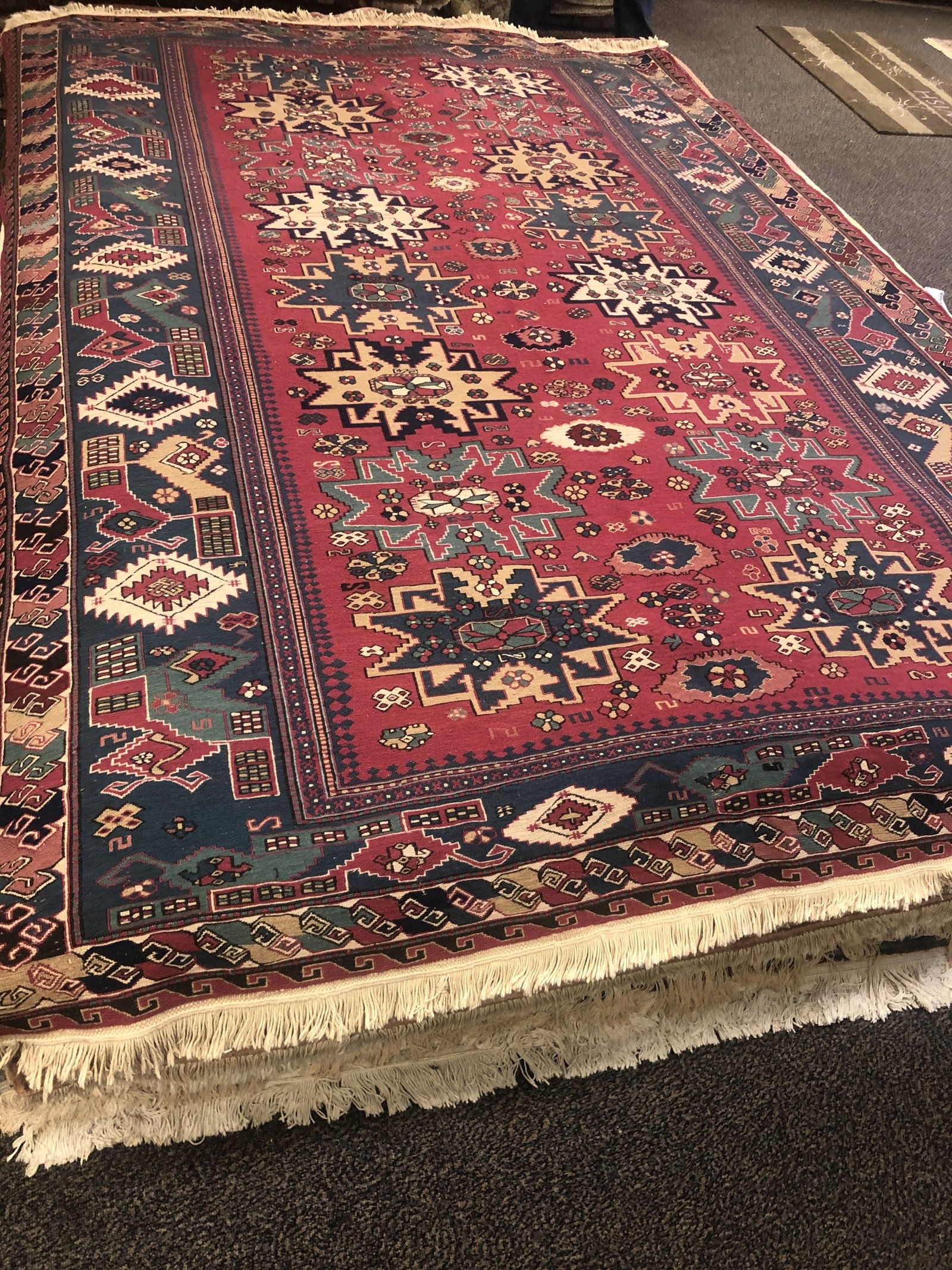 Burgundy Navy Star Medallion Rug