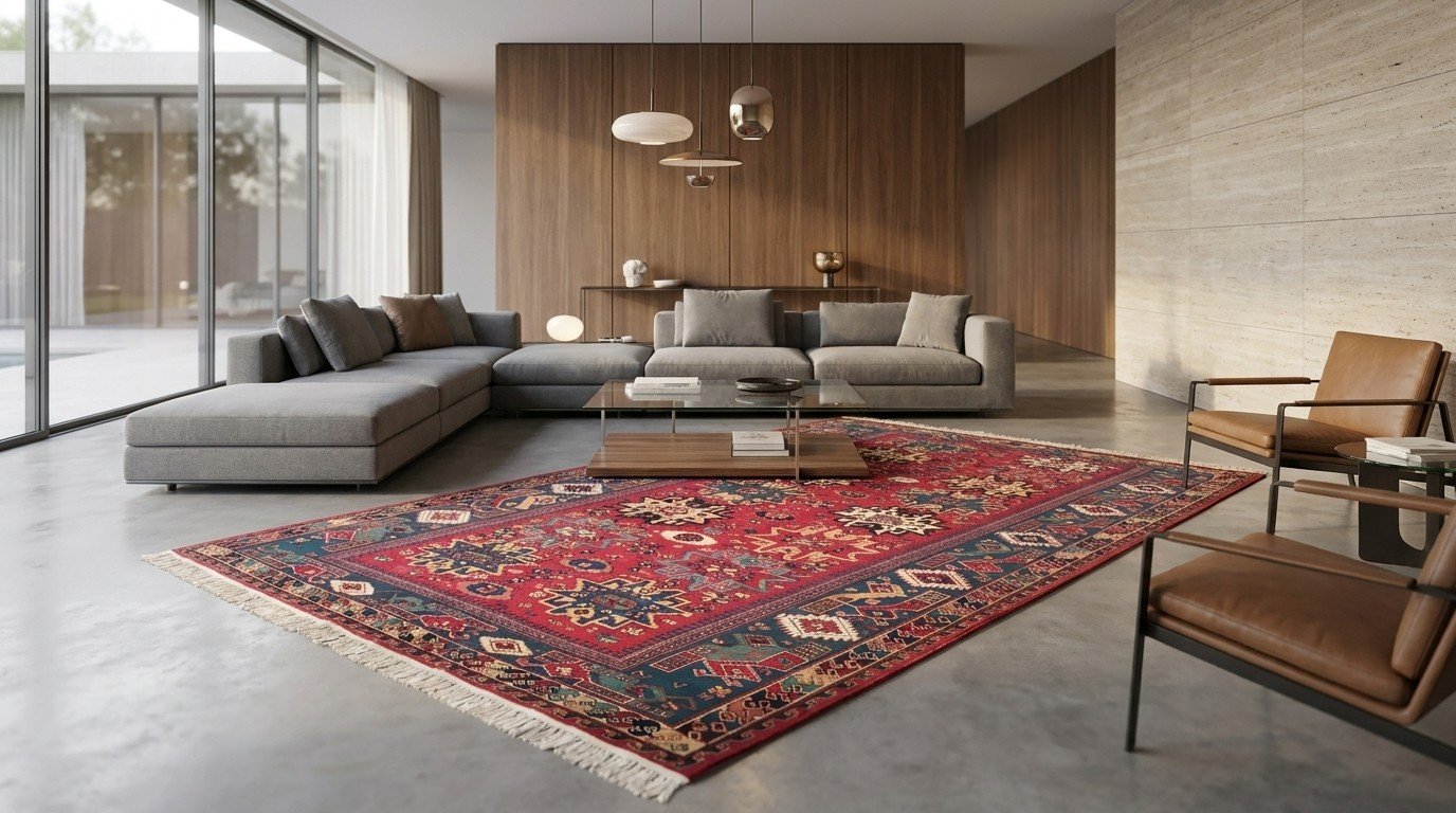 Burgundy Navy Star Medallion Rug