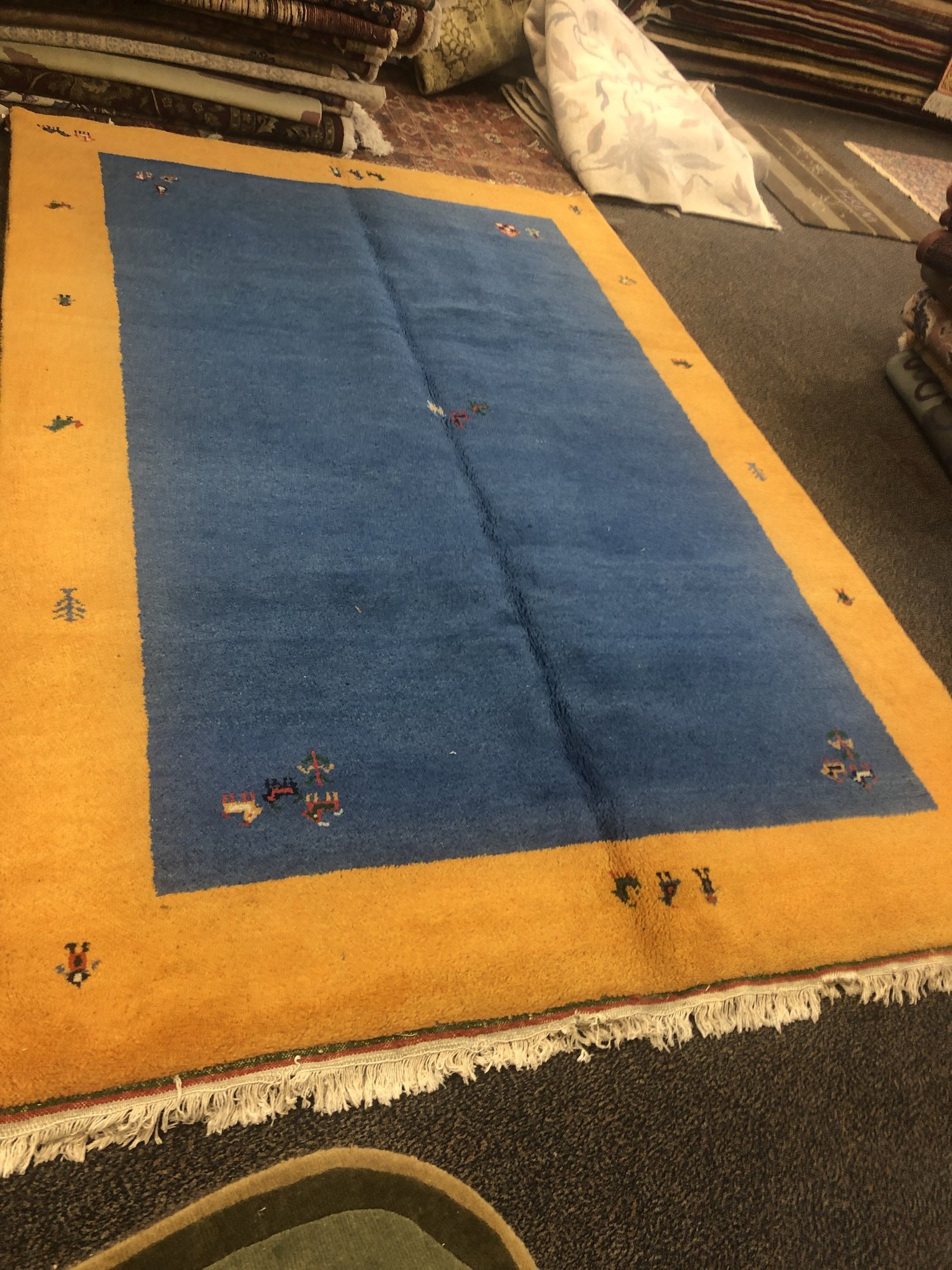 Gold Blue Diamond Border Rug