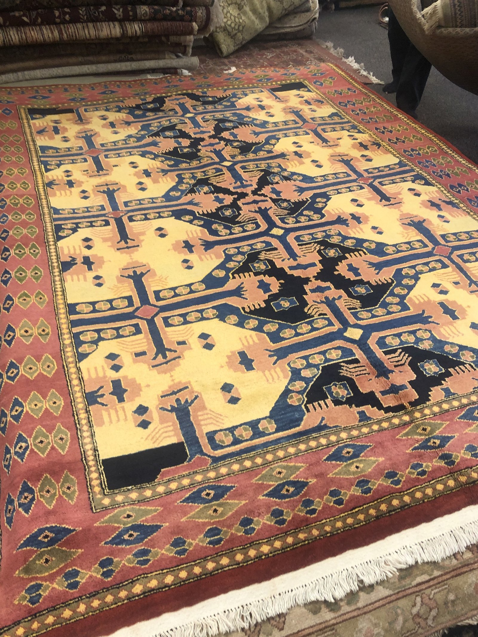 Gold Navy Geometric Panel Rug