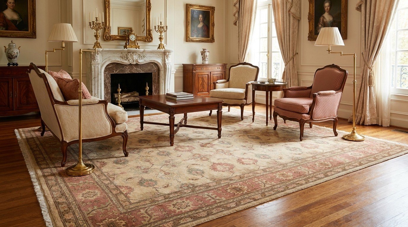 Gold Rust Floral Border Rug