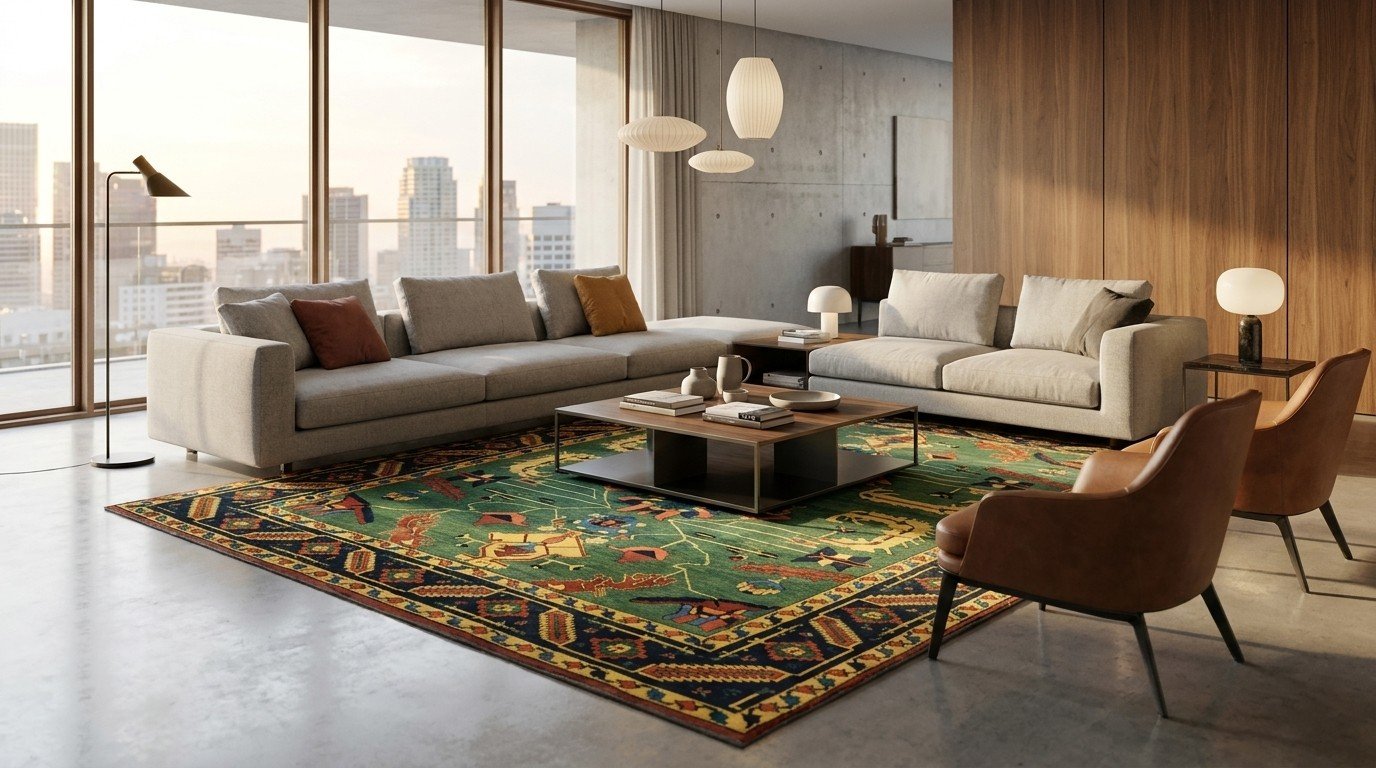 Green Black Tribal Medallion Rug