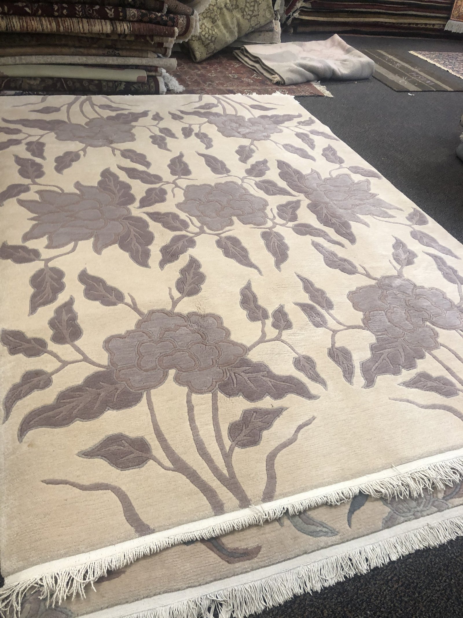 Grey Ivory Floral Rug