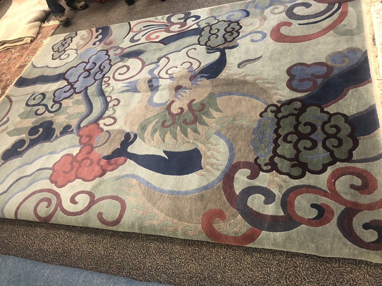 Ivory Dragon Motif Chinese Rug