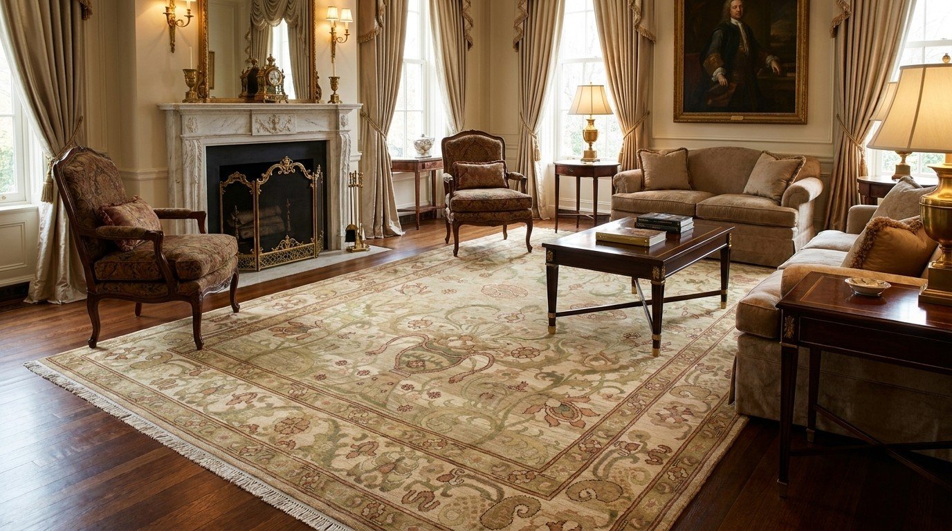 Ivory Green Floral Vine Rug