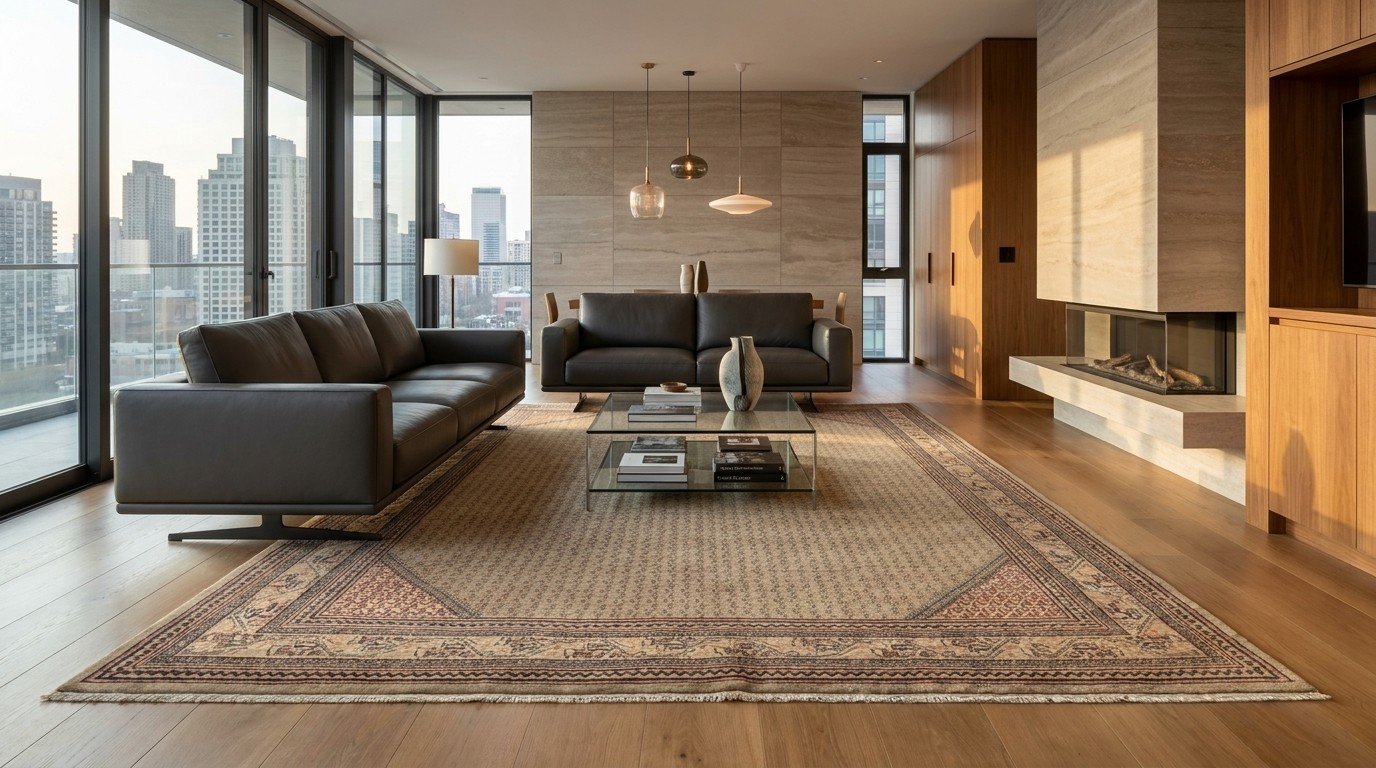 Ivory Solid Border Rug
