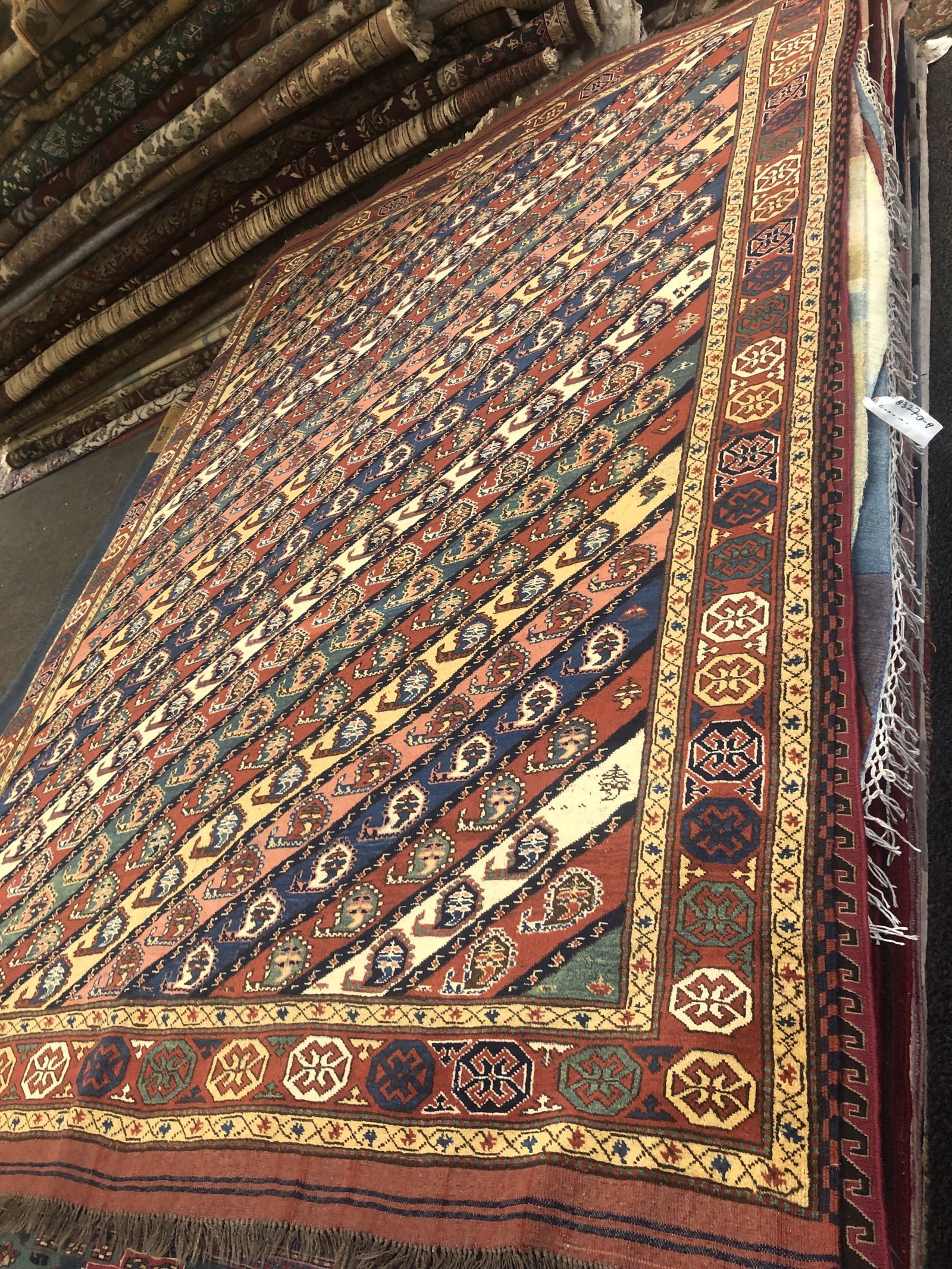 Navy Rust Striped Border Rug