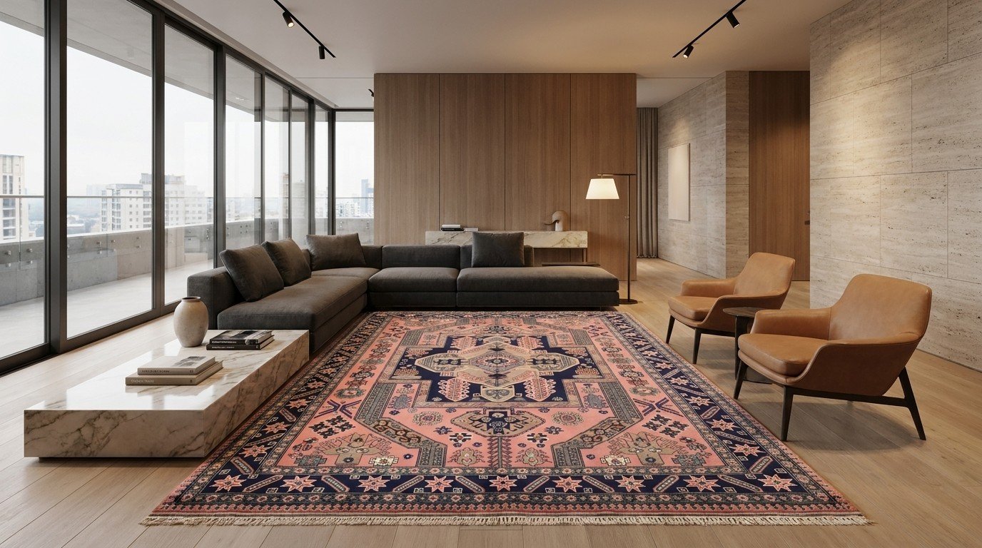 Pink Navy Medallion Rug