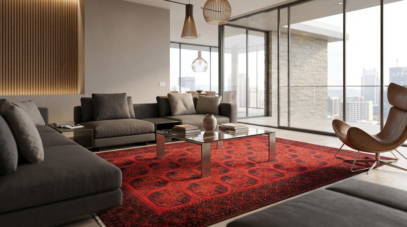 Red Navy All-Over Diamond Rug