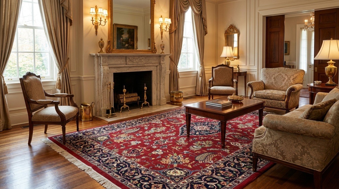 Red Navy Floral Medallion Rug