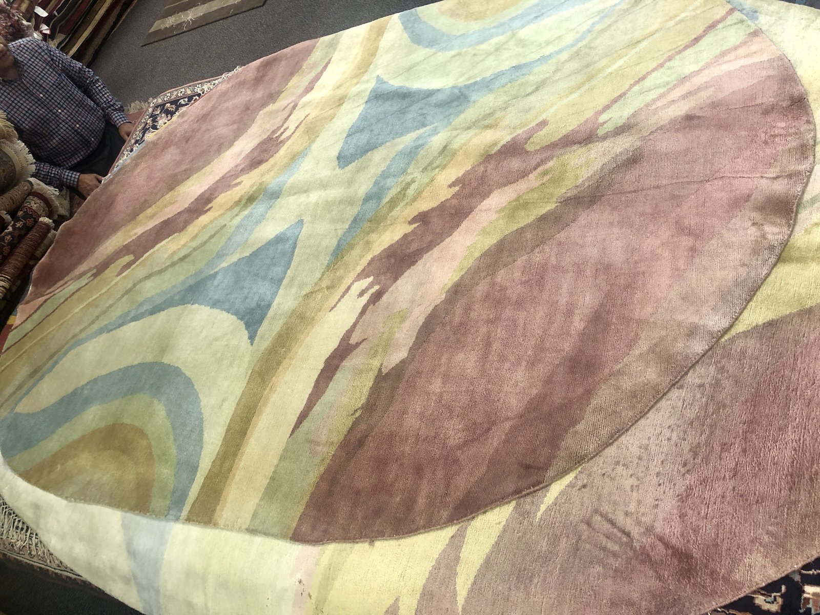 Rose Blue Abstract Wave Rug