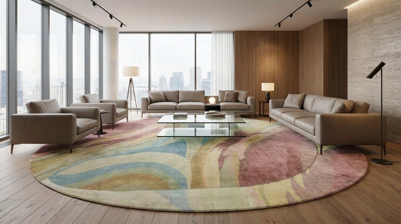 Rose Blue Abstract Wave Rug