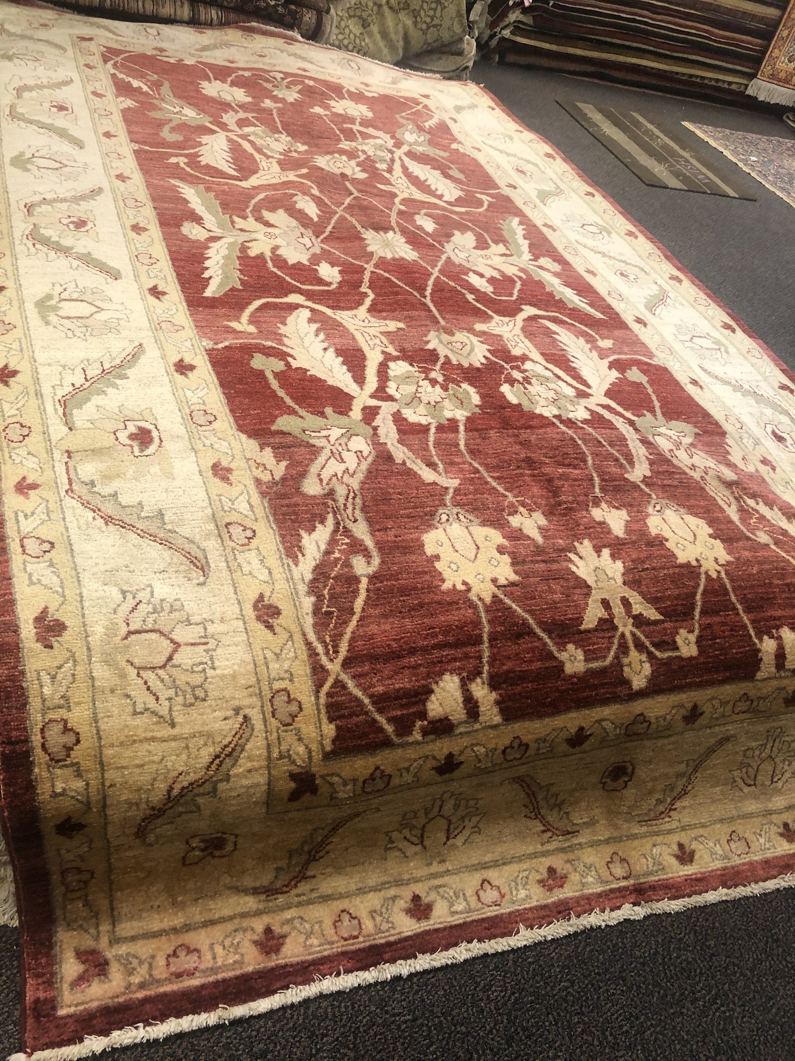 Rust Ivory Floral Medallion Rug