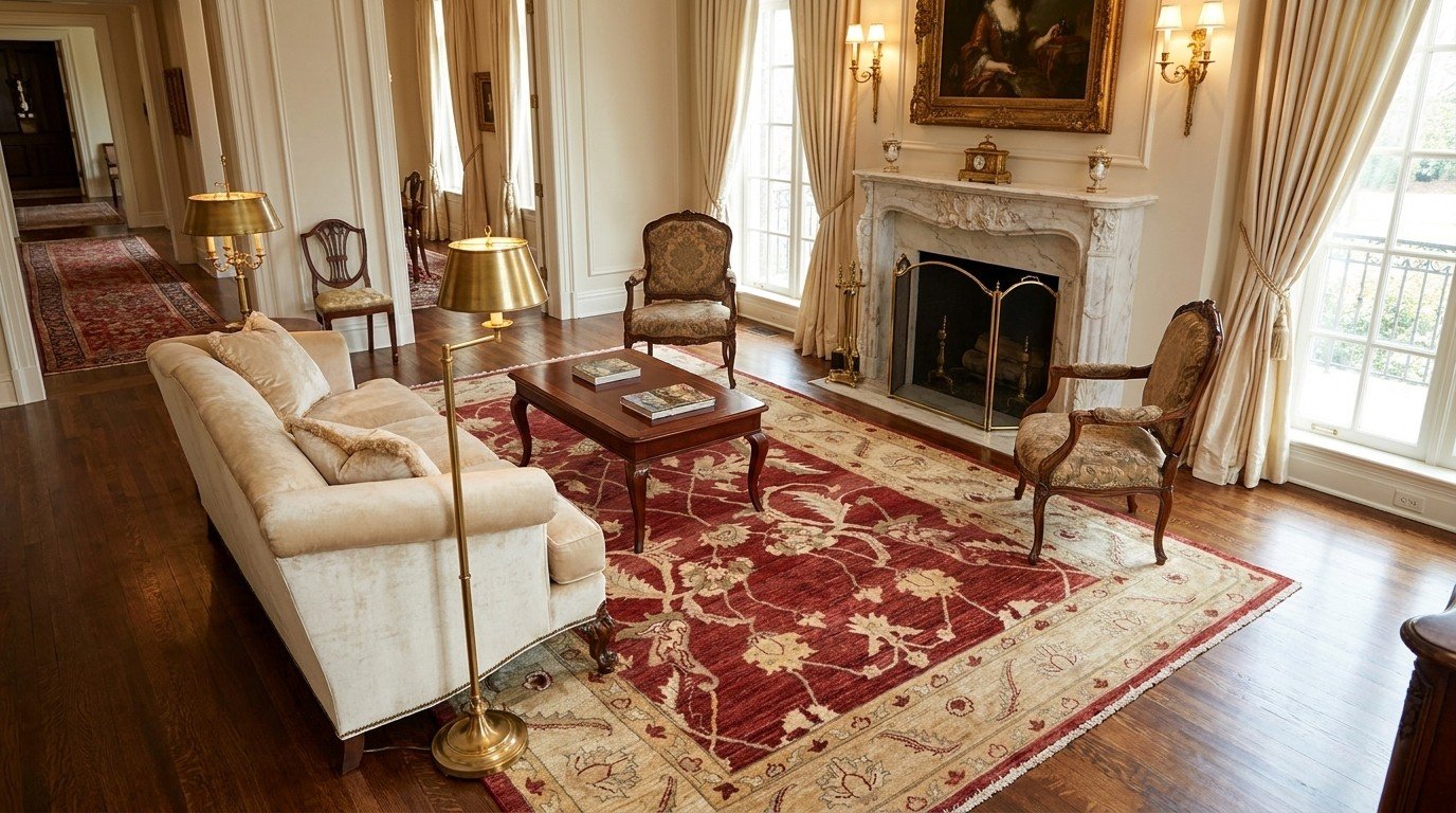 Rust Ivory Floral Medallion Rug