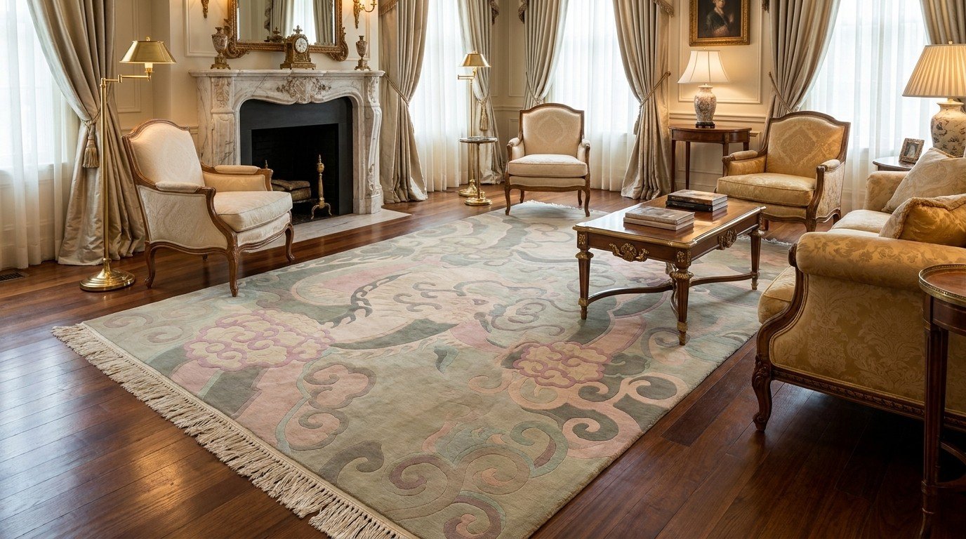 Sage Pink Dragon Motif Rug